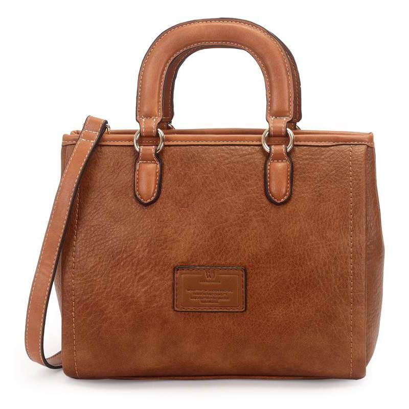 Bolsa tiracolo feminina WJ cor caramelo em material sintético com acabamento PU, vista frontal